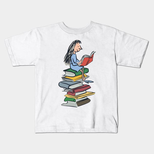 Bookworm girl gift Matilda Roald Dahl Kids T-Shirt by Bookishandgeeky